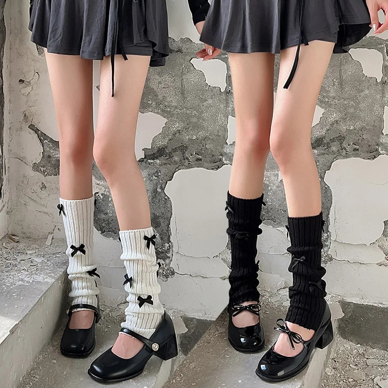 Girls Knitted Stacked Socks Fashions Ballet Style Bows Leg Warmers for Kids School Stockings Autumn Winter Teen Children Clothes 240111