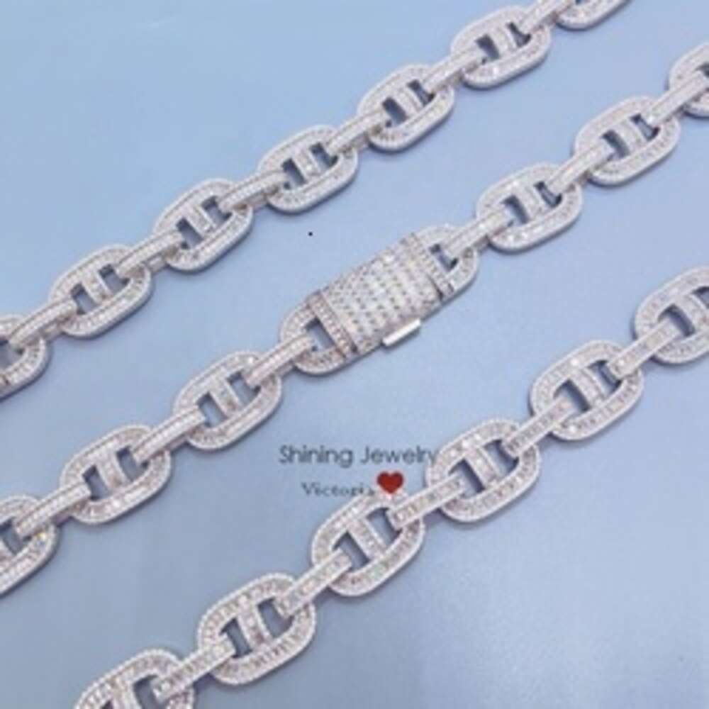 Iced Out Bling Rapper Chain Necklace Lab Diamond Baguette Mariner Chain