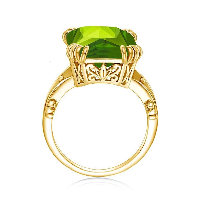 14K Gold Color Natural Peridot Ring 925 Sterling Silver Rings For Women Wedding Engagement Gemstones Jewelry Genuin 240112