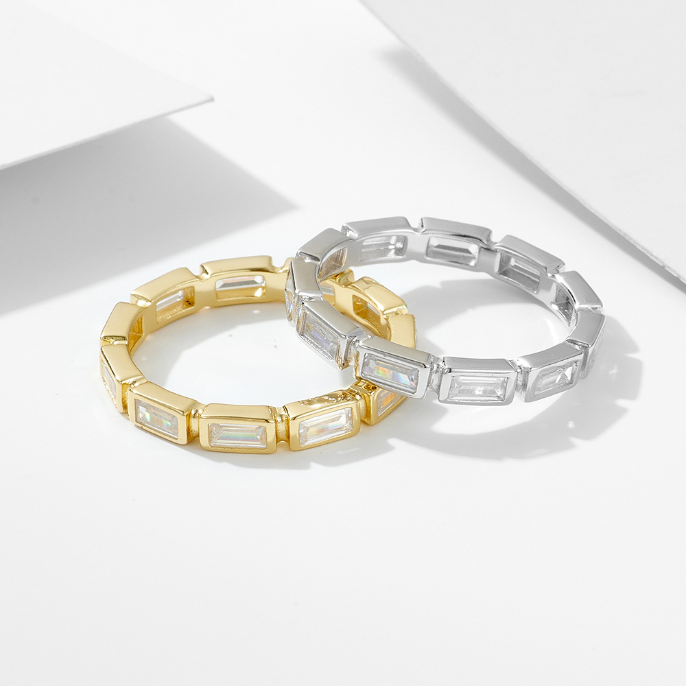 Luster Unique Wedding Eternity Band Sier 14k Gold Bezel Set 3x5mm Emerald Cut Moissanite Oval Ring for Women