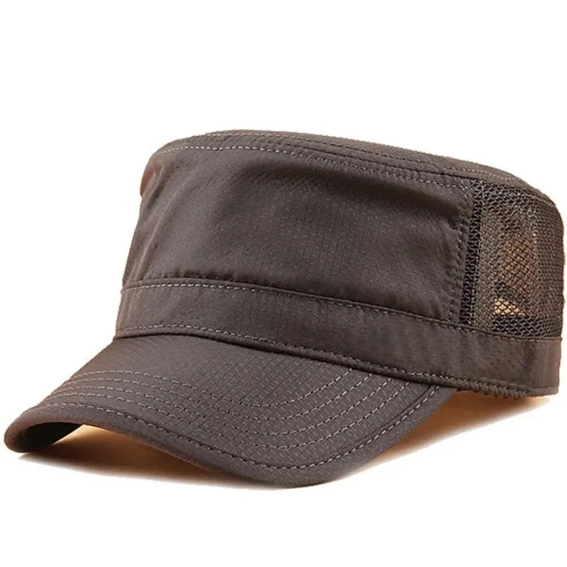 Dry Quicky Polyester Thin Army Flat Hat Adult Outdoors Cool Sun Hats Big Bone Men and Women plus size Mesh Military Caps 55-62cm 240111