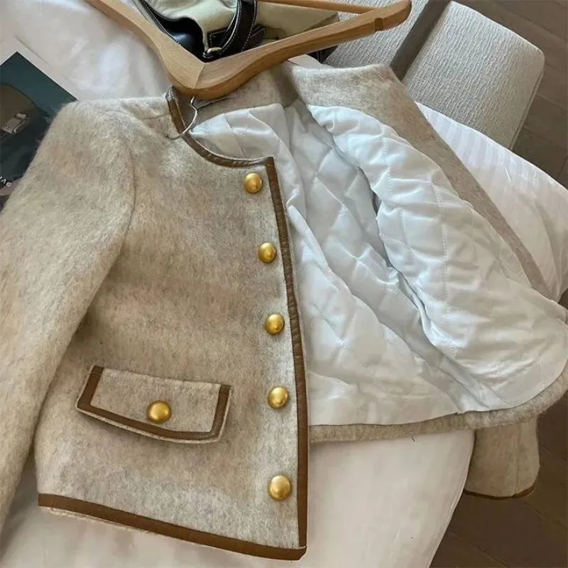 Deeptown Vintage Cropped Tweed Jacket Women Chic and Elegant Korean Fashion Short Jackets Old Money Style Outwear Harajuku Top 240112