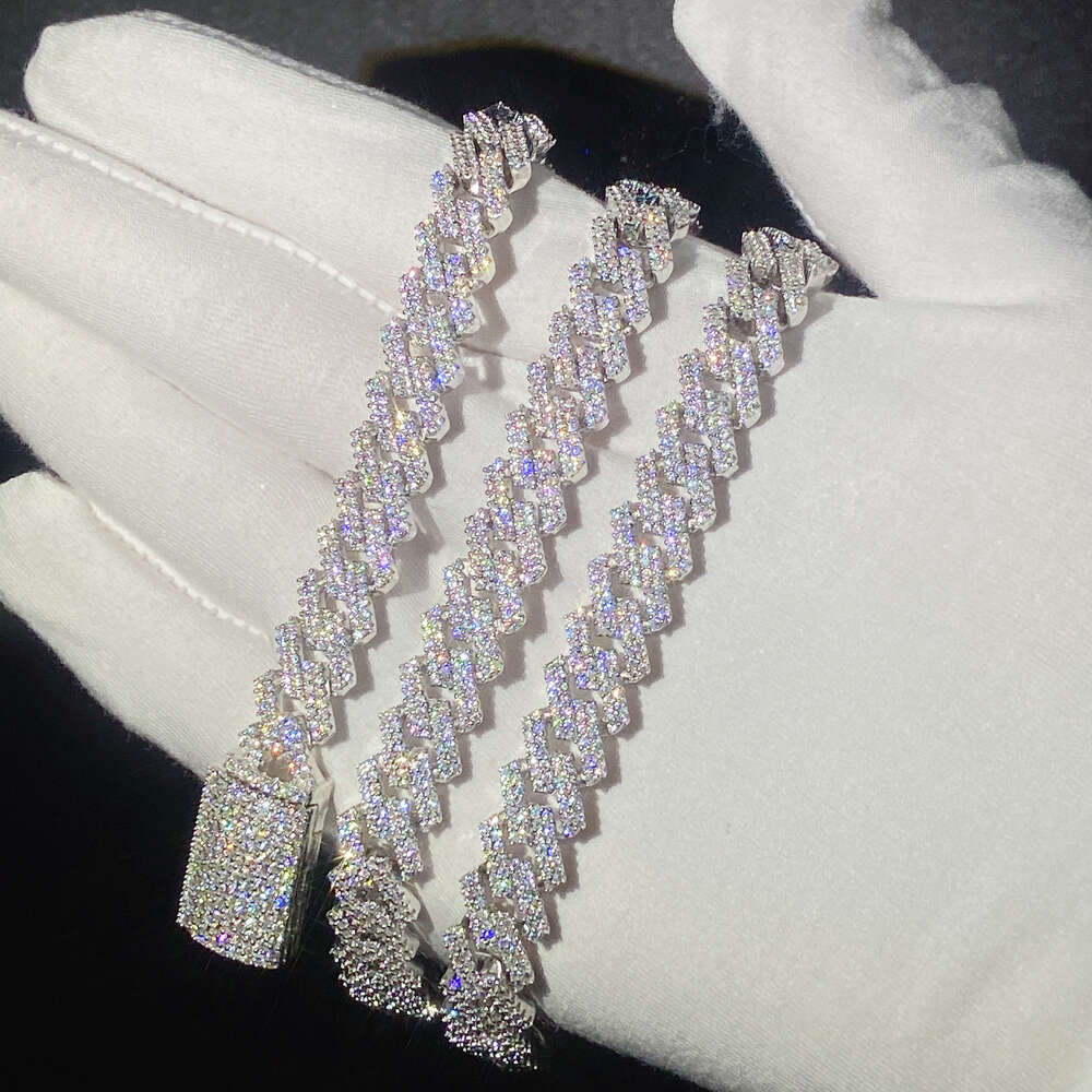 Hip Hop Jewelry Real Gold Plating Trendy Silver Necklace Moissanite Cuban Link Chain Iced Out Cuban Link