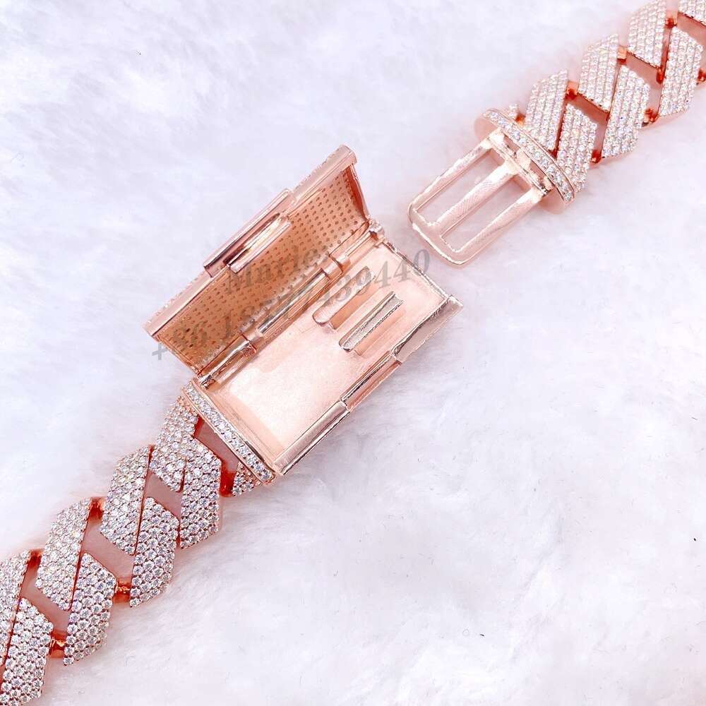 15mm Width 4row Moissanite Diamond and 925 Sterling Silver Necklace Vvs Cuban Link Chain Iced Out Necklace Cuban Chain