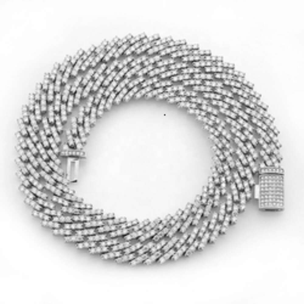 Stylish Hiphop 925 Sterling Silver Hand Prong Setting Iced Out Melee Moissanite Diamond Cuban Link Chain