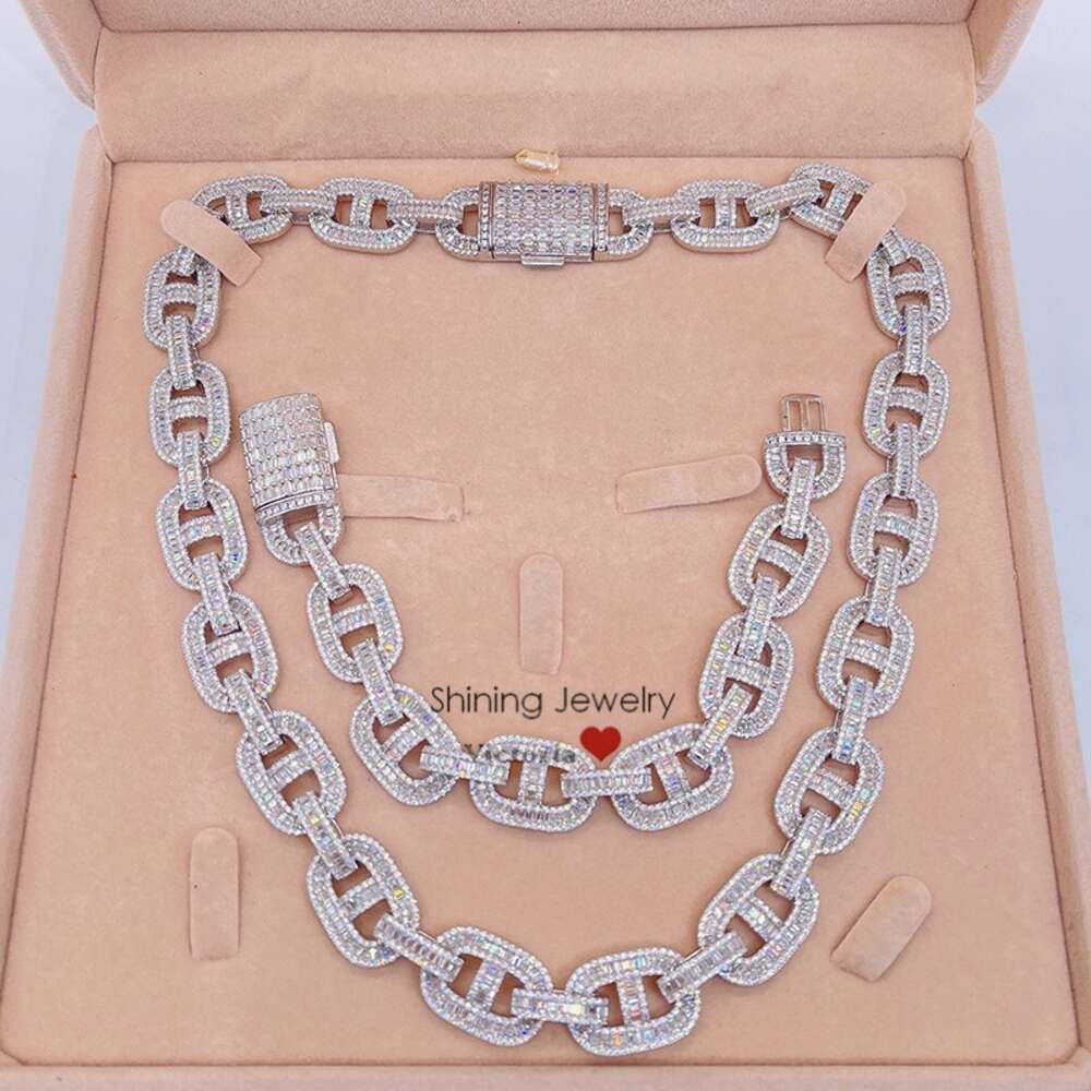 Iced Out Bling Rapper Chain Necklace Lab Diamond Baguette Mariner Chain