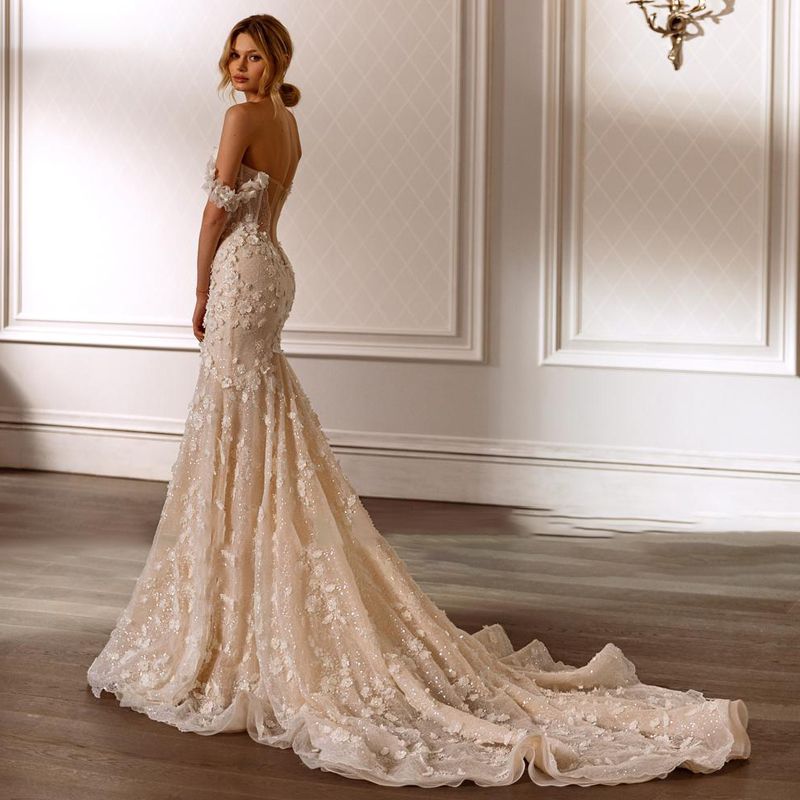Elegant Mermaid Wedding Dress Off Shoulder Sweetheart Bridal Gown For Women Appliques Sweep Train Slim Fit Dresses Custom Made