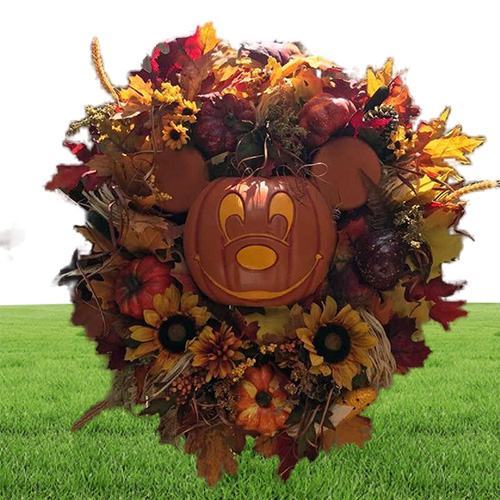 Halloween Decoration Fall Pumpkin Wreath for Front Door with Pumpkins Artificial Maples Autumns Harvest Holiday Decor Y09016730138