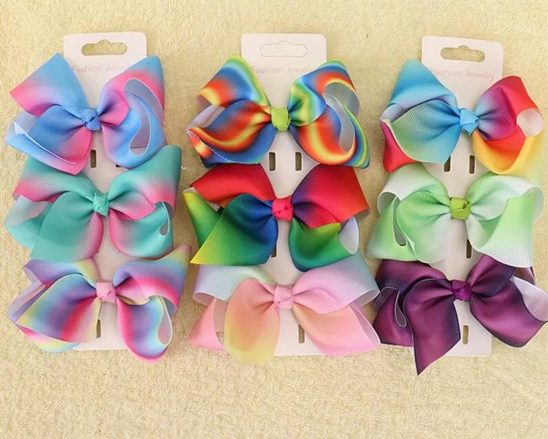 100pcs jojo Xmas Romantic 9cm Pastel flora ombre Rainbow ribbon hair bows Alligator clips Dance hair bobbles headwear Accessories ZZ