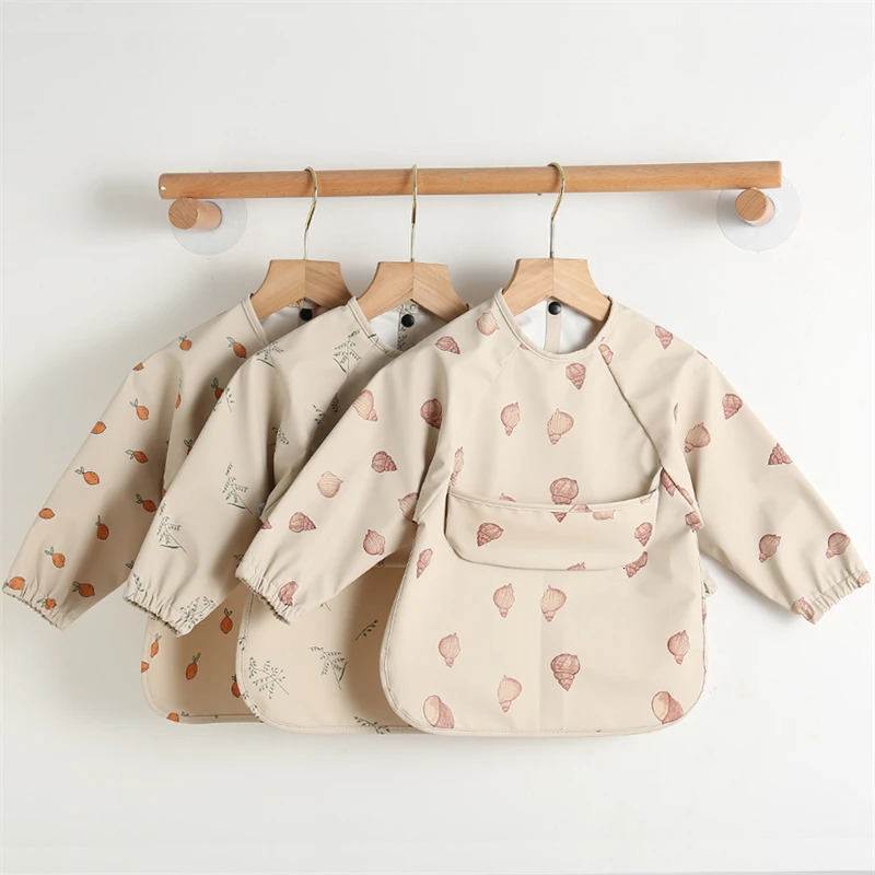 Kids Baby Long Sleeved PU Bibs Children Toddler Art Crafts Waterproof Mealtime Protection Washable Easy Clean Smock Boys Girls 240111