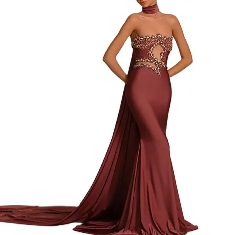 Strapless Beading Evening Dresses Fashion Rhinestone Crystal Mermaid Prom Dress Elegant Sleeveless Custom Made Party Gown