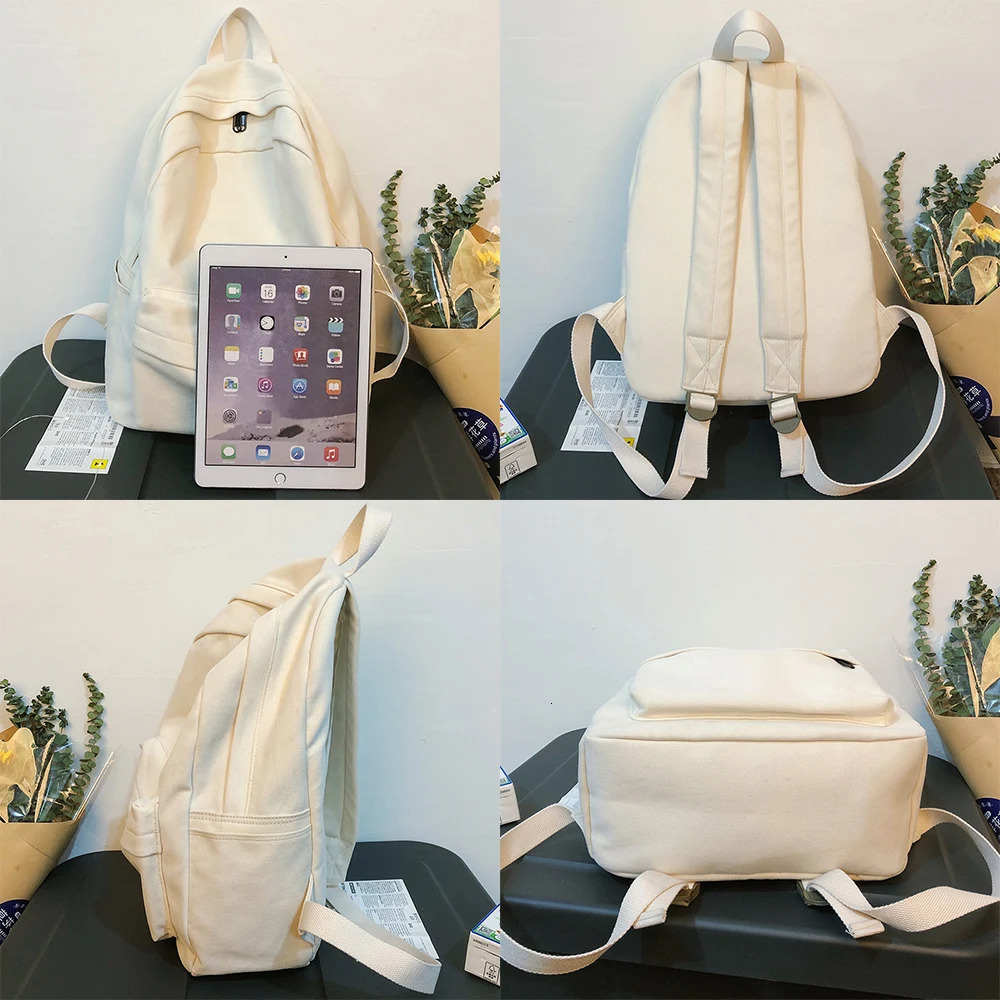 School Female White Backpack Kawaii Women Cotton Canvas School Bag Teenage Girl Backpacks Fashion Ladies Satchel Drop 240112