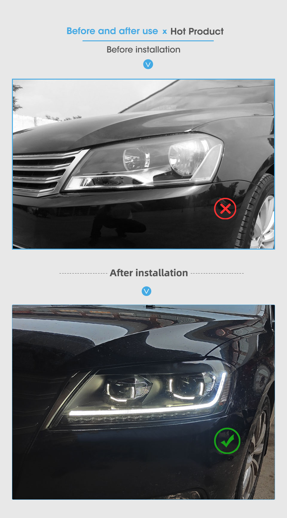 LED Headlight Assembly for VW Passat B7 Daytime Running Turn Signbal Head Light 2012-2015 High Beam Projector Lens