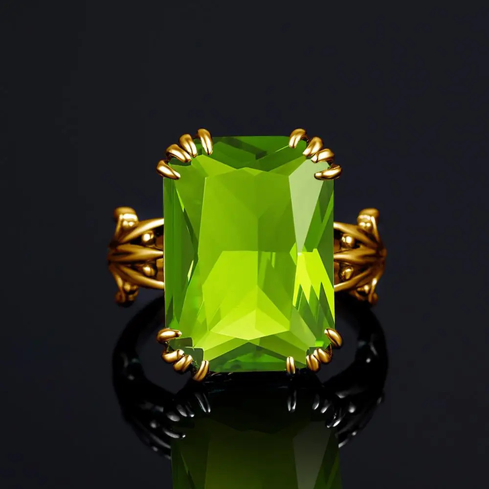14K Gold Color Natural Peridot Ring 925 Sterling Silver Rings For Women Wedding Engagement Gemstones Jewelry Genuin 240112
