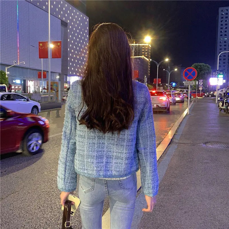 Pink Tweed Coat for Women Temperament Gentle Single Breasted Short Jackets Fashion Autumn Warm Outerwear 240112