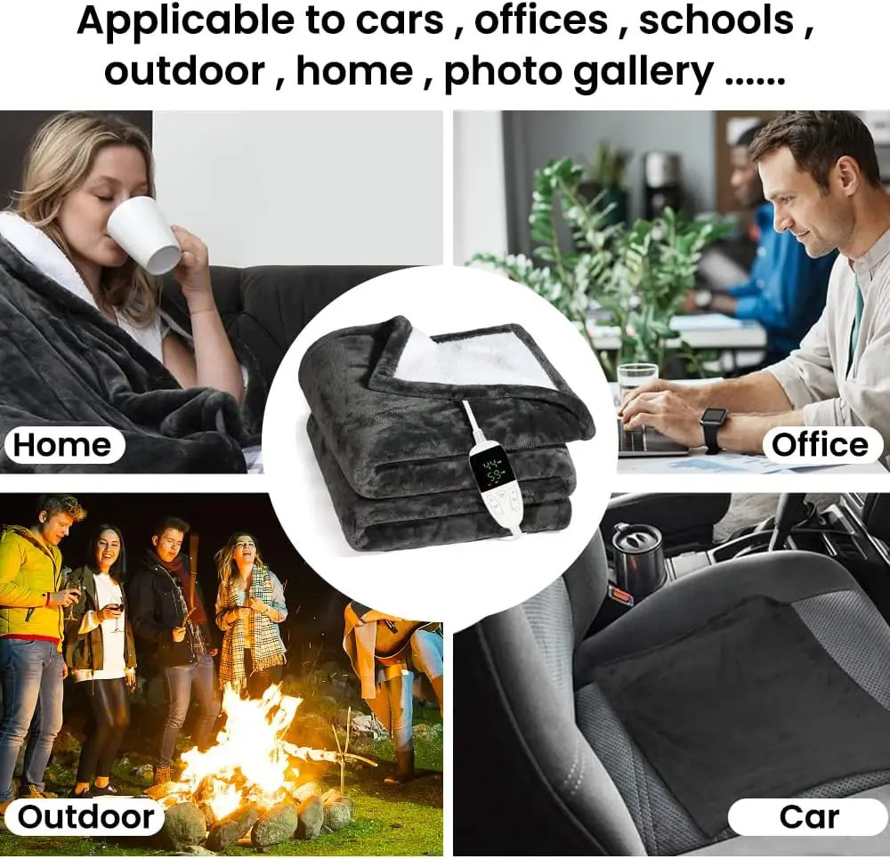 Electric Blanket with Automatic Shut-Off Bed Heat Blanket Home Office Quick Flannel Washable 240111