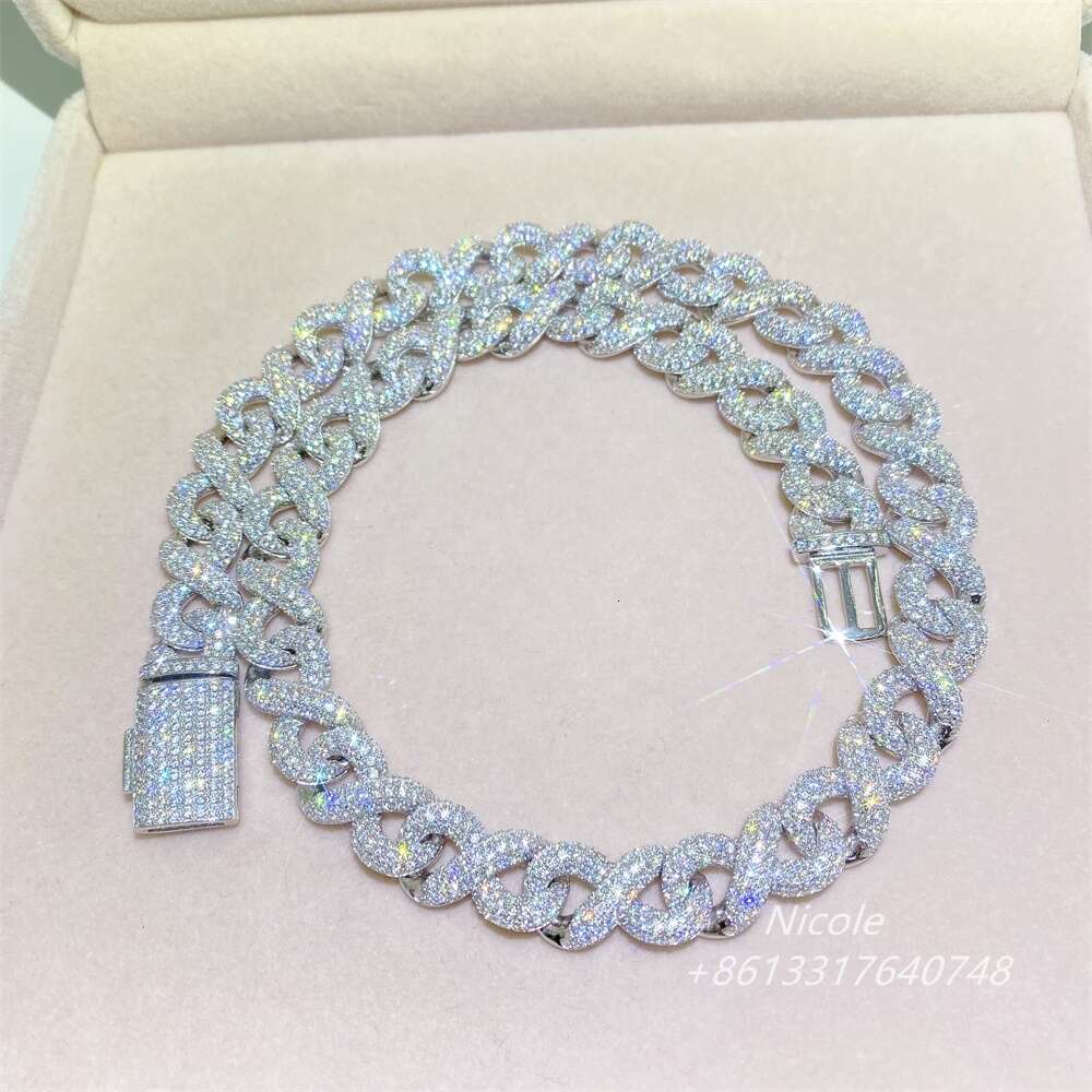 Luxury Custom Bling Fully Diamonds Iced Out Miami Sterling Silver 925 18mm Moissanite Cuban Link Chain Necklace