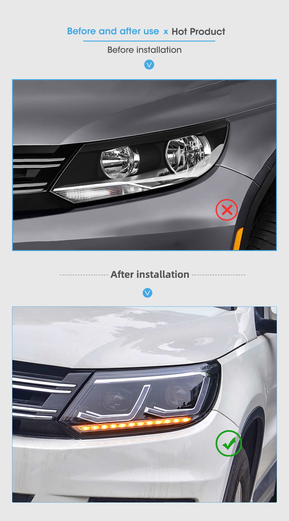 Car Head Light for VW Tiguan LED Turn Signal Headlight 2013-2017 Daytime Running Lamp Automotive Accessories