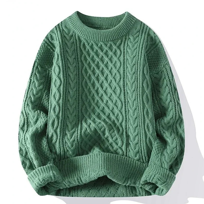 Winter Men Vintage Twist Sweater Round Neck Solid Color Male Fit Knitted Pullover Loose Harajuku Mens Retro Sweaters Multicolors 240112