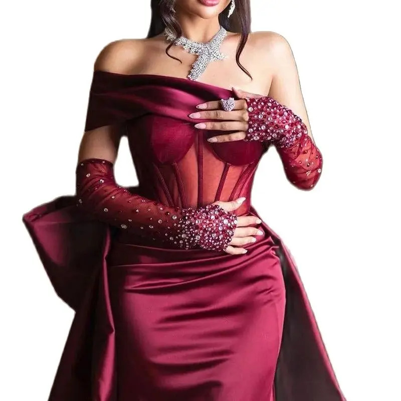One Shoulder Mermaid Evening Dresses Simple Satin Prom Dress Bow Tie Formal Party Gowns Custom Made Dr0320