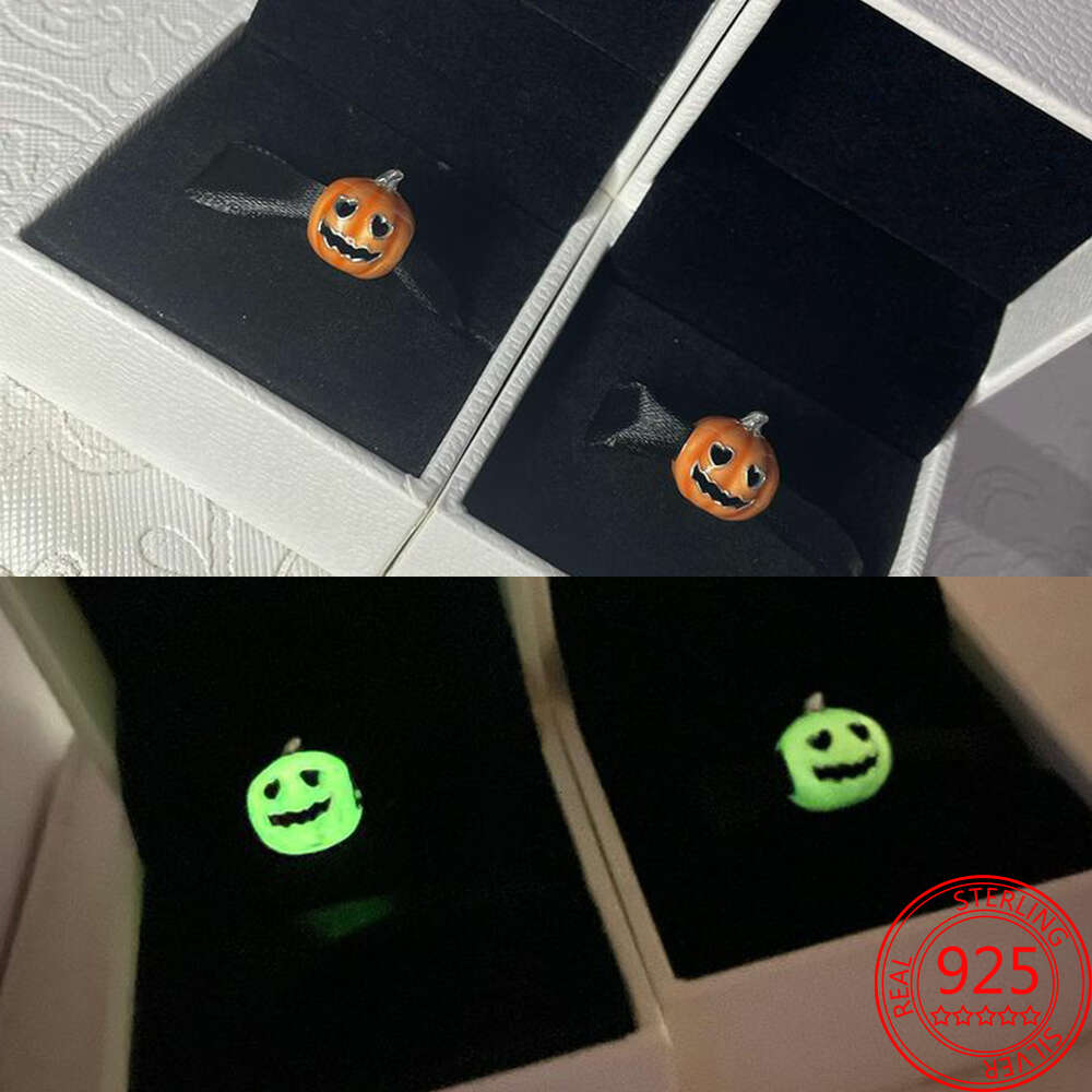 Authentic Sier Sterling Glow In The Dark Pumpkin Firefly Lightbulb Double Dangle Charm Fit Bracelet Jewelry Gift