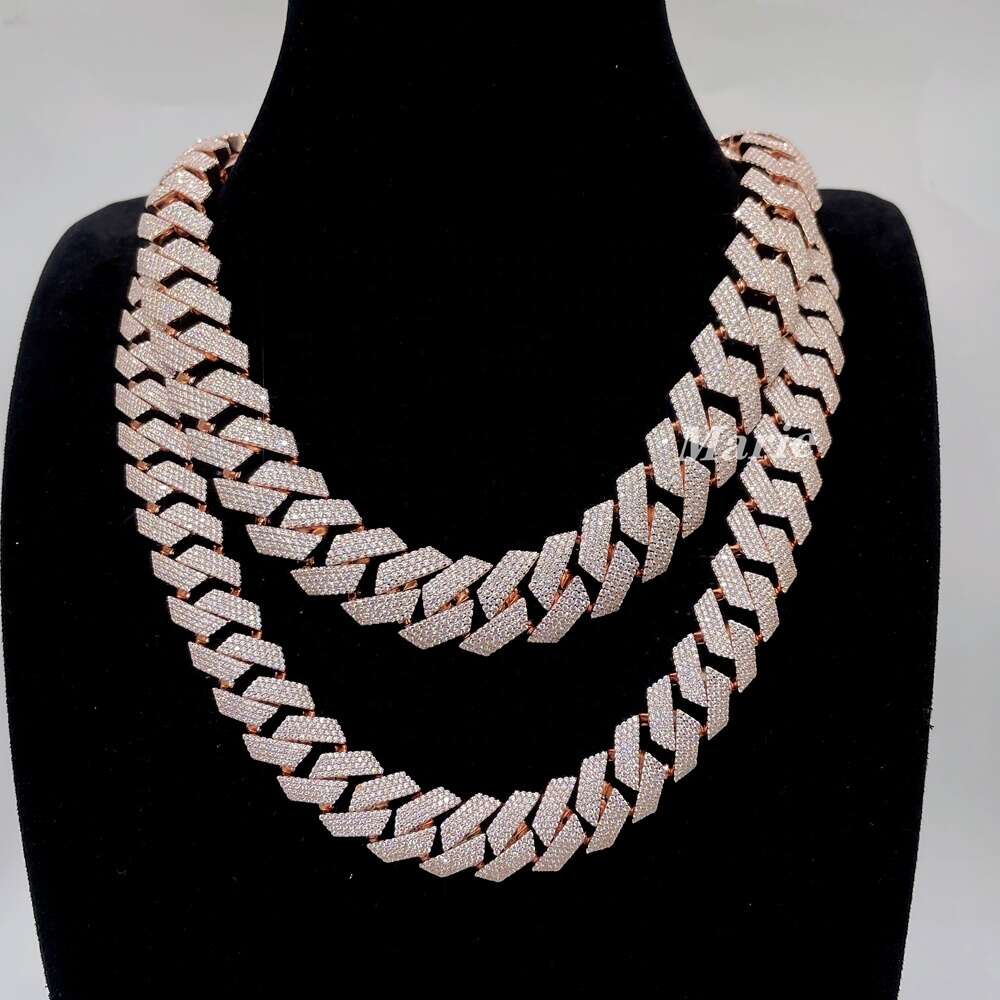 15mm Width 4row Moissanite Diamond and 925 Sterling Silver Necklace Vvs Cuban Link Chain Iced Out Necklace Cuban Chain