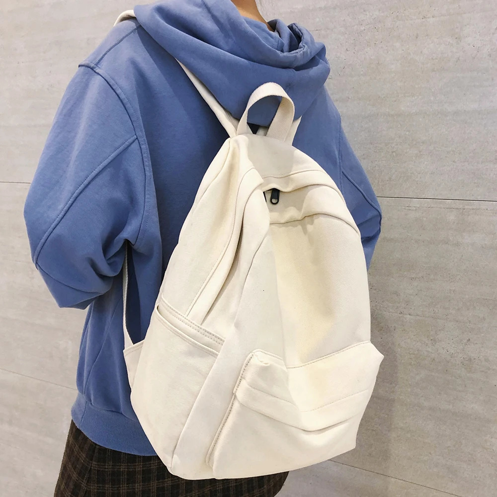 School Female White Backpack Kawaii Women Cotton Canvas School Bag Teenage Girl Backpacks Fashion Ladies Satchel Drop 240112
