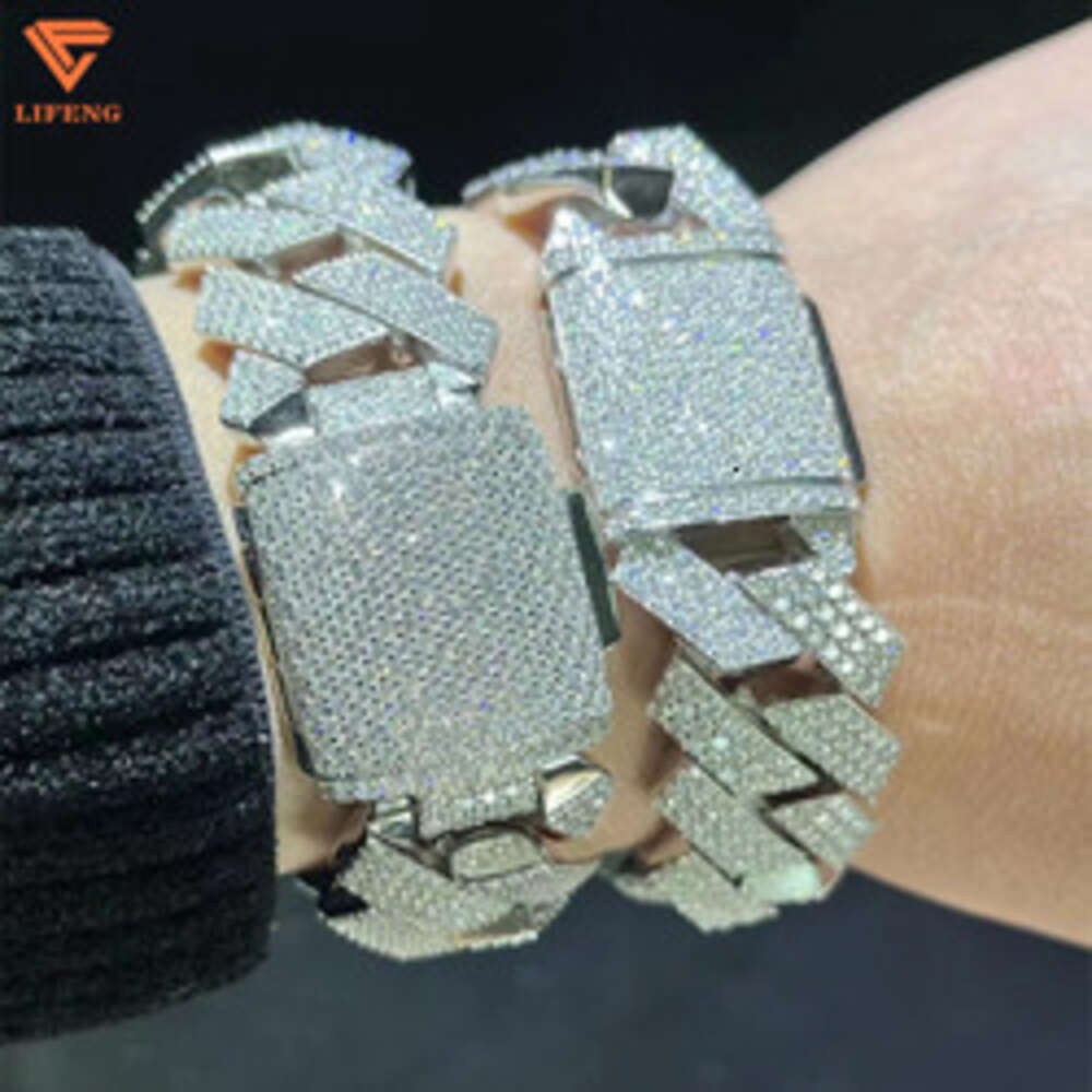 bracelet necklace mossanite 15mm 18mm 20mm Wide 3 Rows Moissanite Cuban Chain 925 Sliver Mossanite Cuban Link Chain Iced Out Cuban Link Bracelet for M