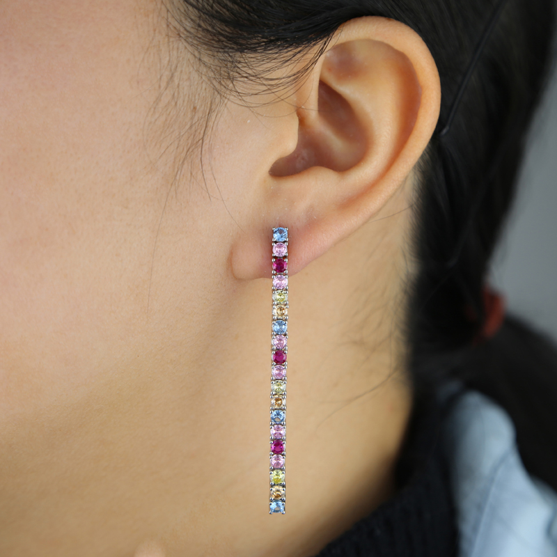 Zircon Tennis Chain Charm Dangle Earrings: Colorful Round Cubic Zirconia Fashion Jewelry for Women