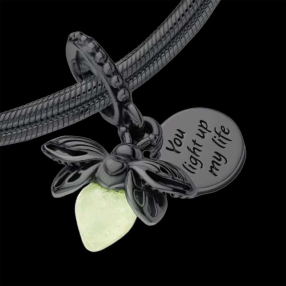 Authentic Sier Sterling Glow In The Dark Pumpkin Firefly Lightbulb Double Dangle Charm Fit Bracelet Jewelry Gift