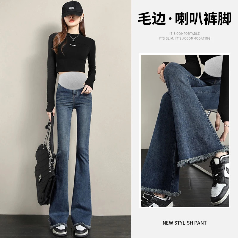 9103# Boot Cut Stretch Denim Maternity Jeans Autumn Fashion Belly Pants Clothes for Pregnant Women Casual Pregnancy 240111