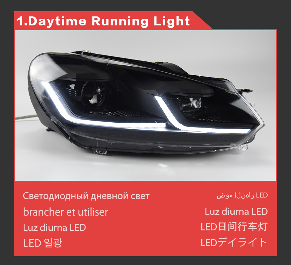 LED Daytime Running Turn Signal Head Light for VW Golf 6 2009-2012 Headlight Projector Lens