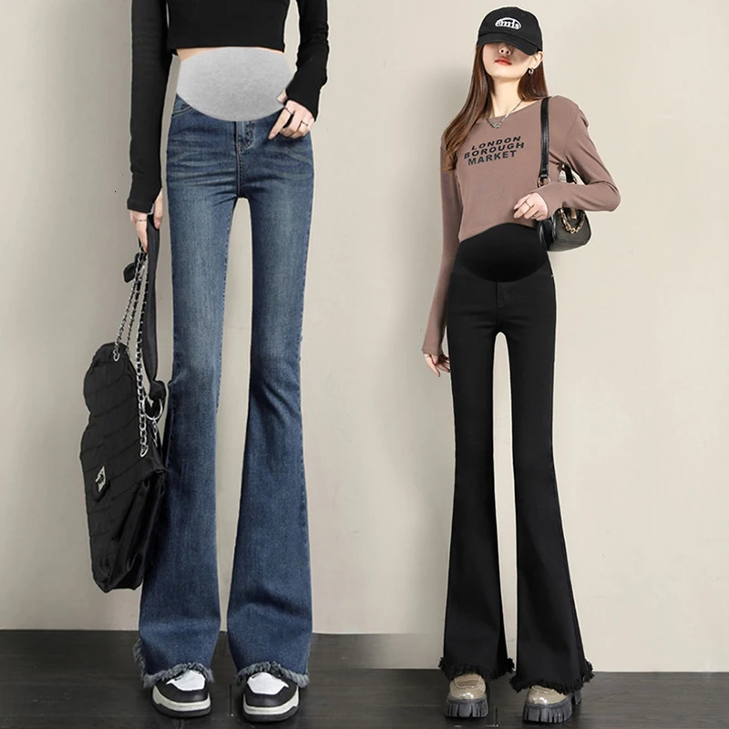 9103# Boot Cut Stretch Denim Maternity Jeans Autumn Fashion Belly Pants Clothes for Pregnant Women Casual Pregnancy 240111