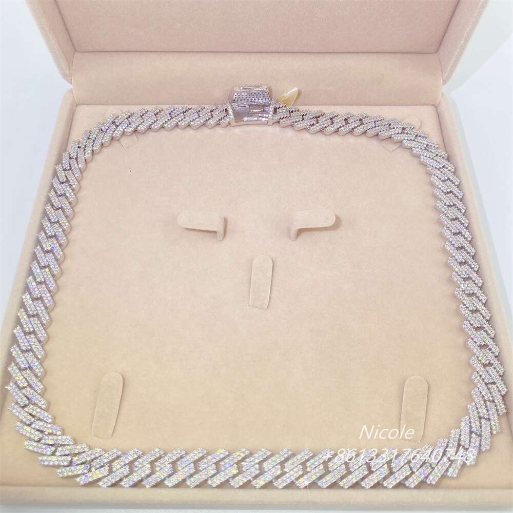 Iced Out Diamond Cuban Link Necklace Hip Hop Jewelry Silver 13mm Moissanite Chain