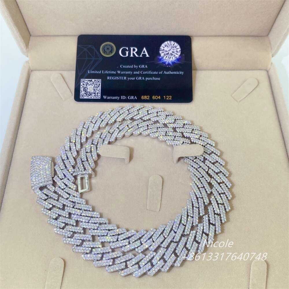 Iced Out Diamond Cuban Link Necklace Hip Hop Jewelry Silver 13mm Moissanite Chain