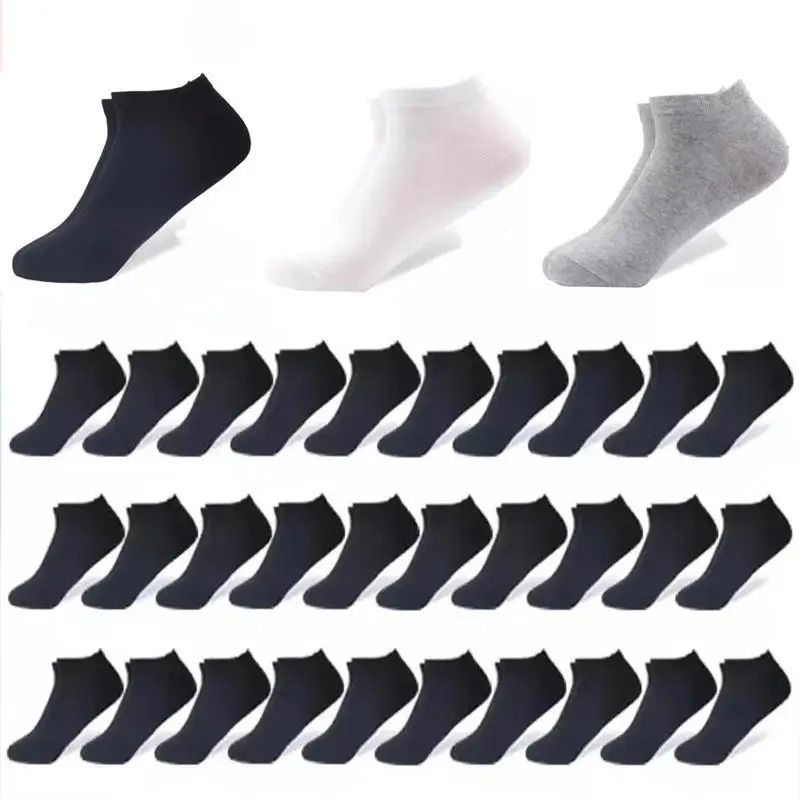 60PcsLot30Pairs Mens Socks Breathable Business Black Boat Casual Comfortable Solid Color Ankle WhiteSocks 240112