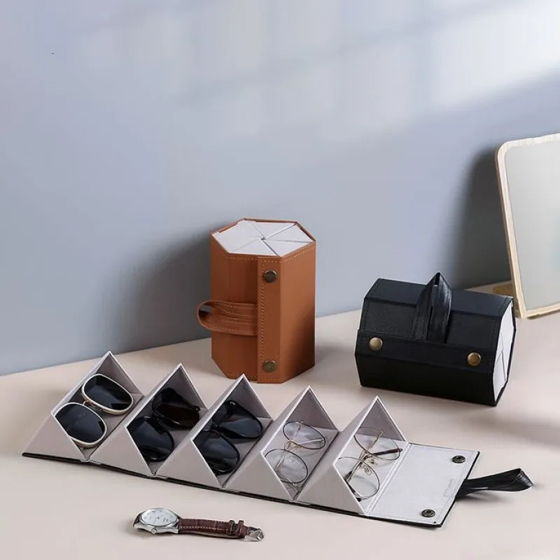 Multi-Slot Sunglasses Organizer Foldable Storage Box For Glasses Jewelry Eyeglasses Storage Case Portable Travel Glasses Case 240111