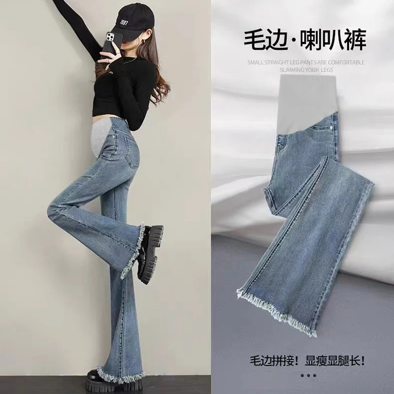 9103# Boot Cut Stretch Denim Maternity Jeans Autumn Fashion Belly Pants Clothes for Pregnant Women Casual Pregnancy 240111