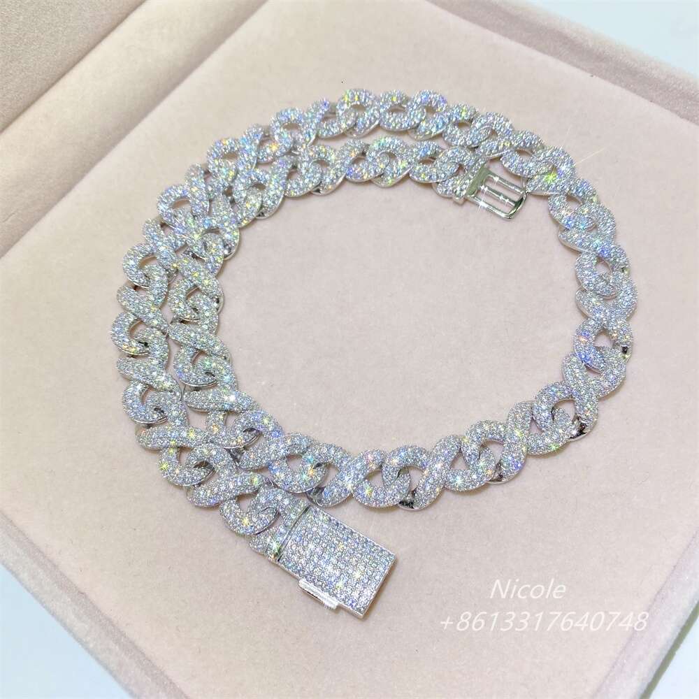 Luxury Custom Bling Fully Diamonds Iced Out Miami Sterling Silver 925 18mm Moissanite Cuban Link Chain Necklace