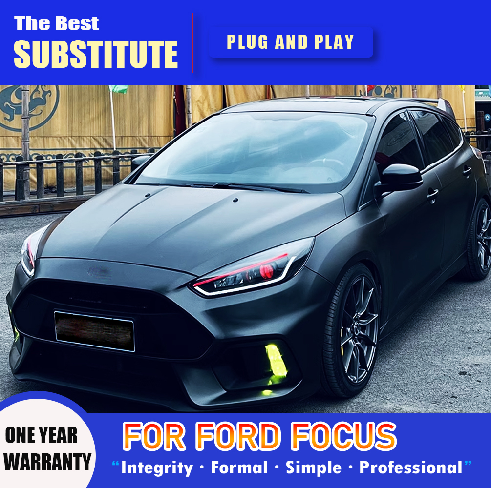 For Ford Focus LED Headlight Assembly 15-18 Car Accessories Head Lamp DRL Daytime Running Light Streamer Turn Signal Indicator