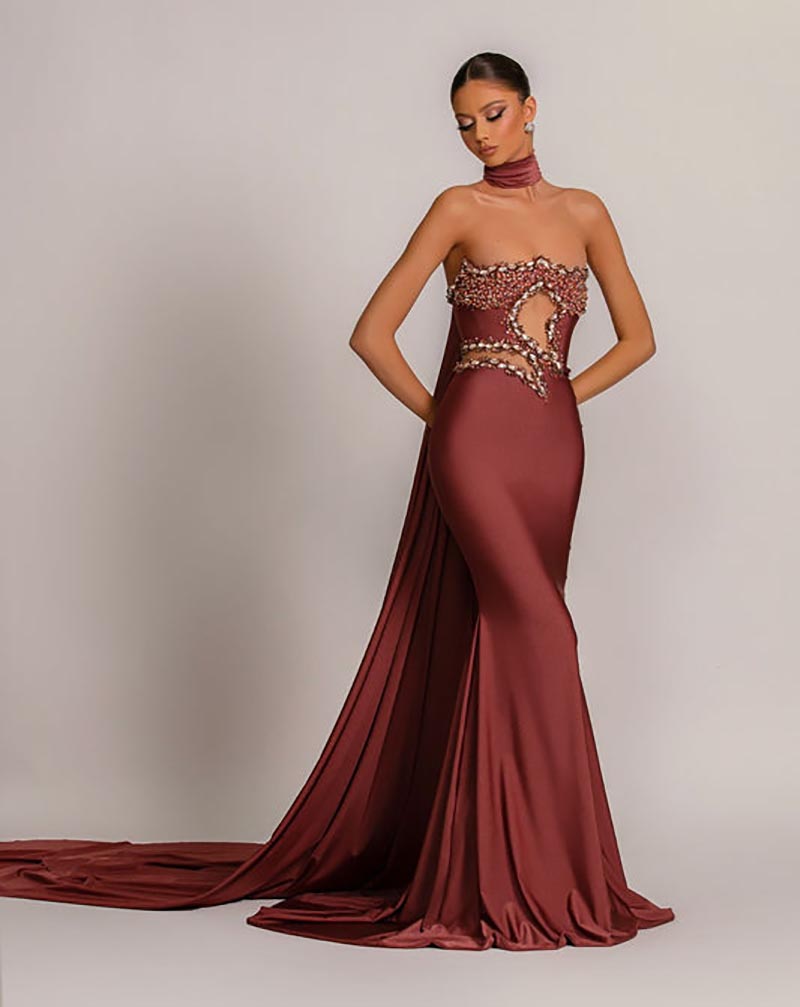 Strapless Beading Evening Dresses Fashion Rhinestone Crystal Mermaid Prom Dress Elegant Sleeveless Custom Made Party Gown