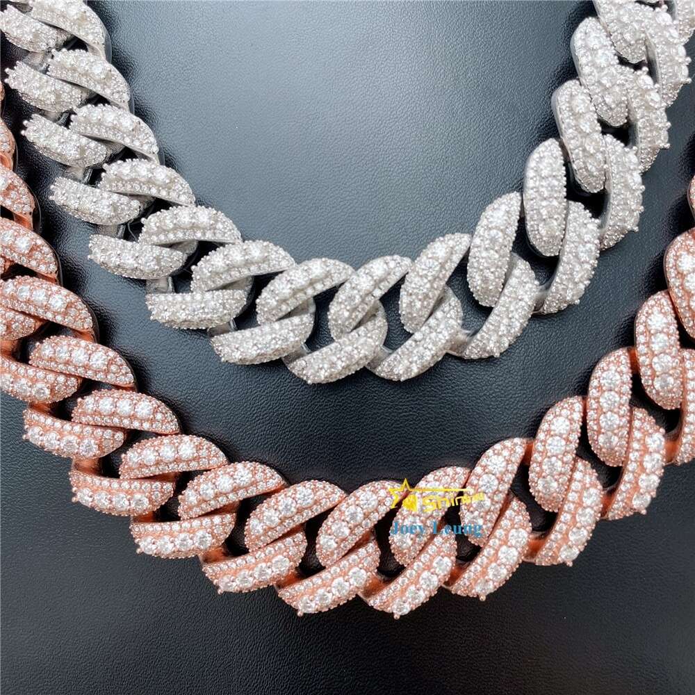 Hip Hop Jewelry 20mm Vvs Moissanite Diamond Iced Out 925 Silver Moissanite Cuban Link Chain Necklace