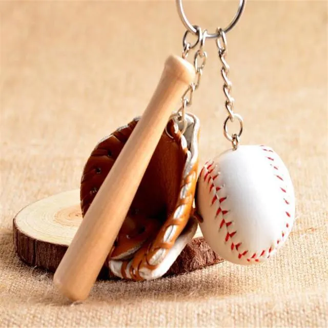 Mini Three-Piece Party Baseball Glove Wooden Bat Keychain Sports Car Chain Key Ring Gift For Man Women 0112