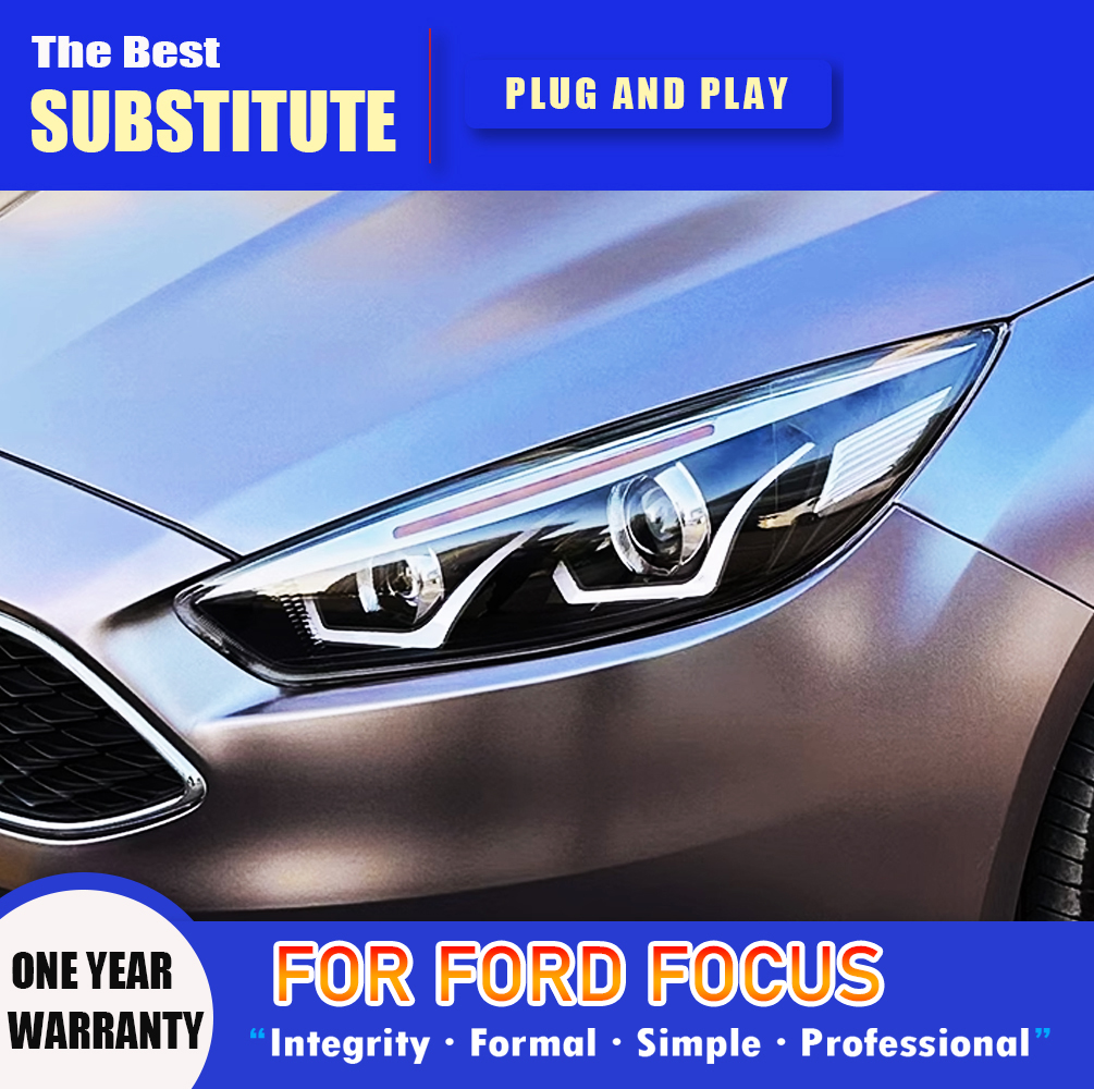 For Ford Focus LED Car Headlight Assembly 15-17 High Beam Angel Eye Projector Lens DRL Daytime Running Light Streamer Turn Signal Indicator