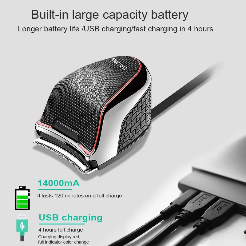 Self-Haircut Cordless Waterproof Hair Clipper For Travel Home Beard Hair Trimmer Rechargeable Electric Shortcut Kit Quick Cut 240111