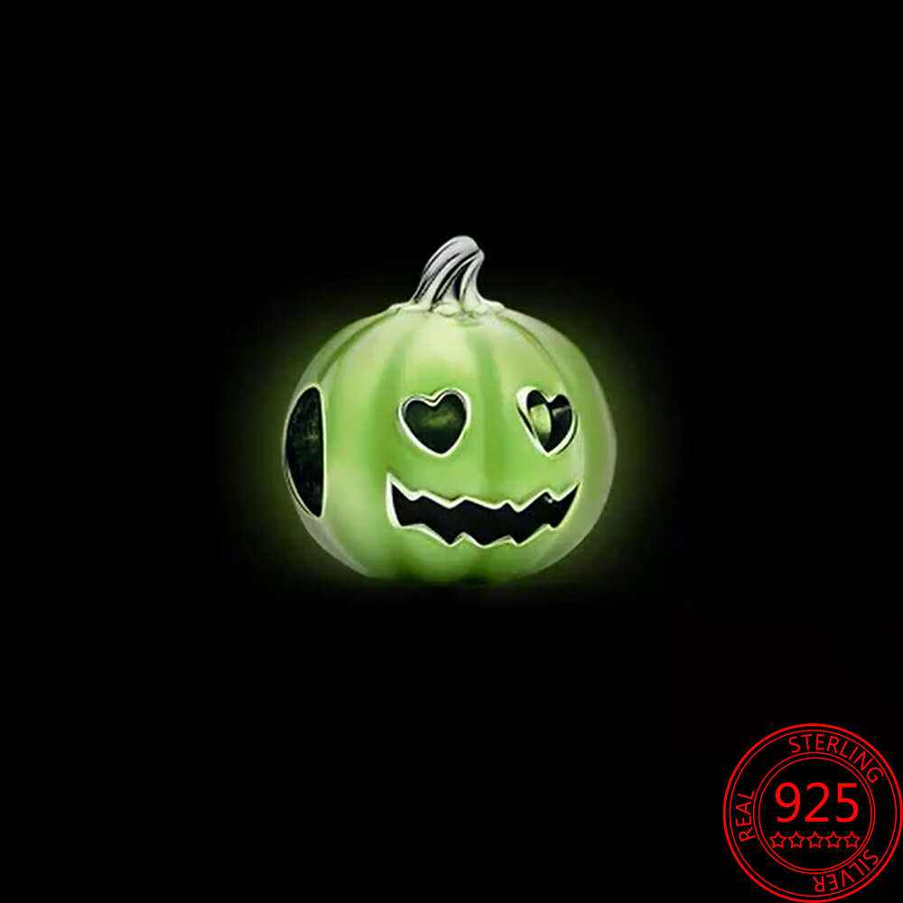 Authentic Sier Sterling Glow In The Dark Pumpkin Firefly Lightbulb Double Dangle Charm Fit Bracelet Jewelry Gift