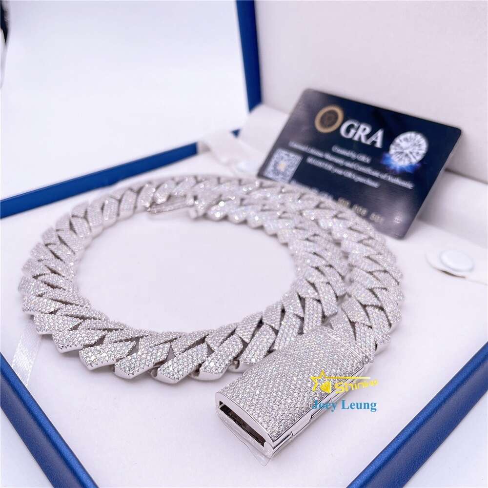 Pass Diamond Tester Gra Certificate Silver 925 Necklace Vvs Moissanite Hip Hop Jewelry Iced Out Urban Cuban Link Chain