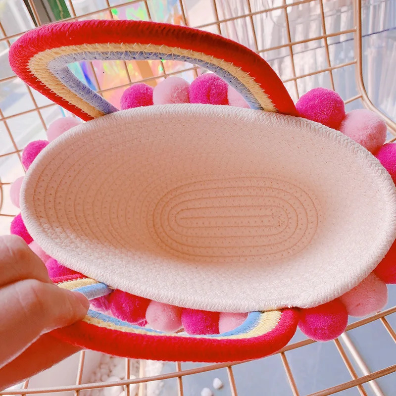 Korean Style Colorful Lace Beach Bag For Children Tulip Vanilla Hat Bucket Bag Summer Weave Handbag Kids Bags Accessories 240111
