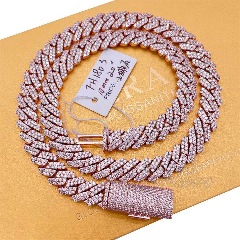 New Arrival Pass Diamond Tester 10mm Width S925 Hip Hop Necklace Vvs Moissanite Cuban Link Iced Out