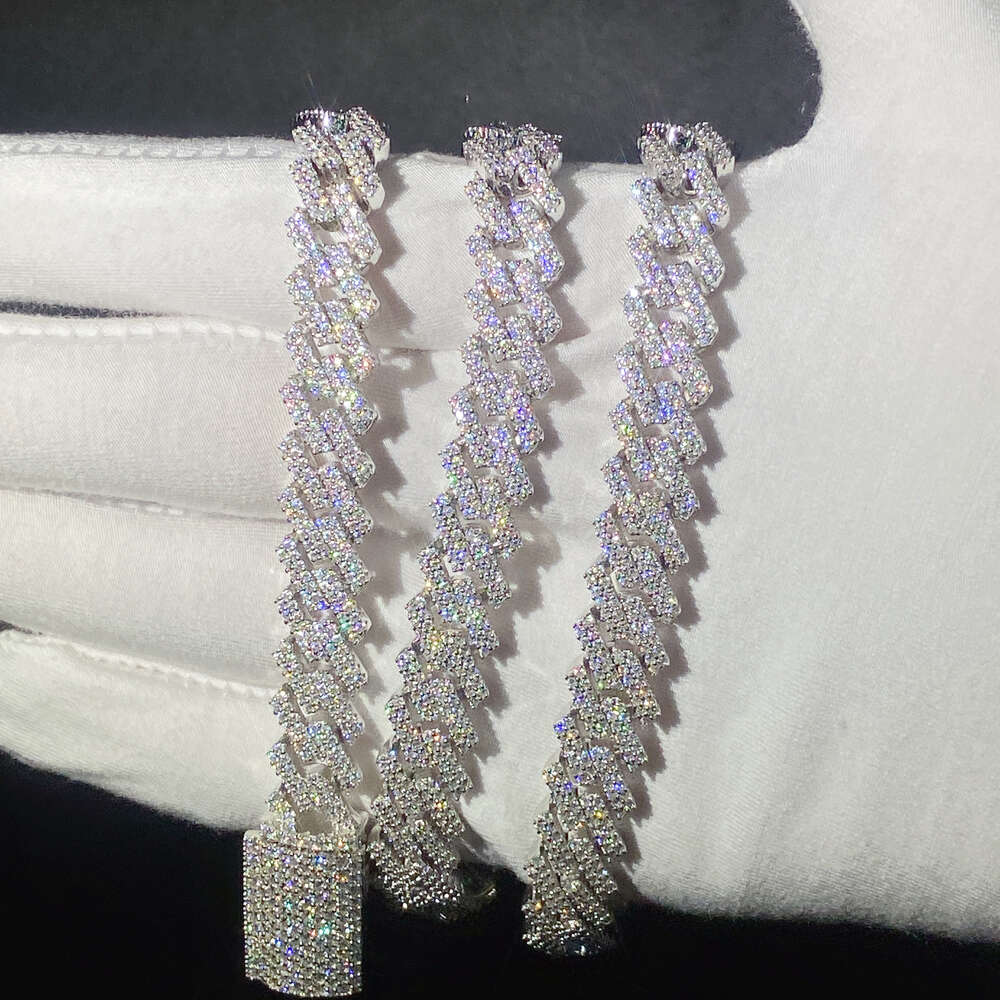 Hip Hop Jewelry Real Gold Plating Trendy Silver Necklace Moissanite Cuban Link Chain Iced Out Cuban Link